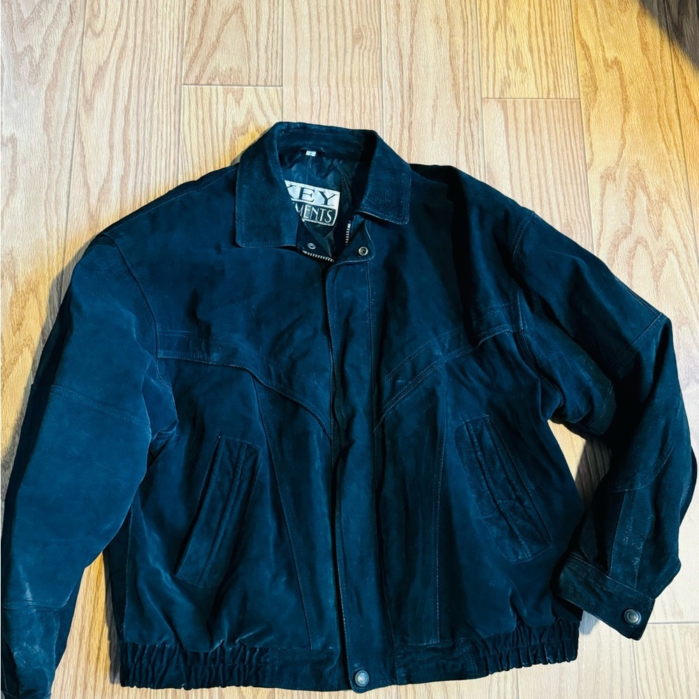 VINTAGE Key Elements Leather Bomber Suede Jacket Black Adult  XL Mens